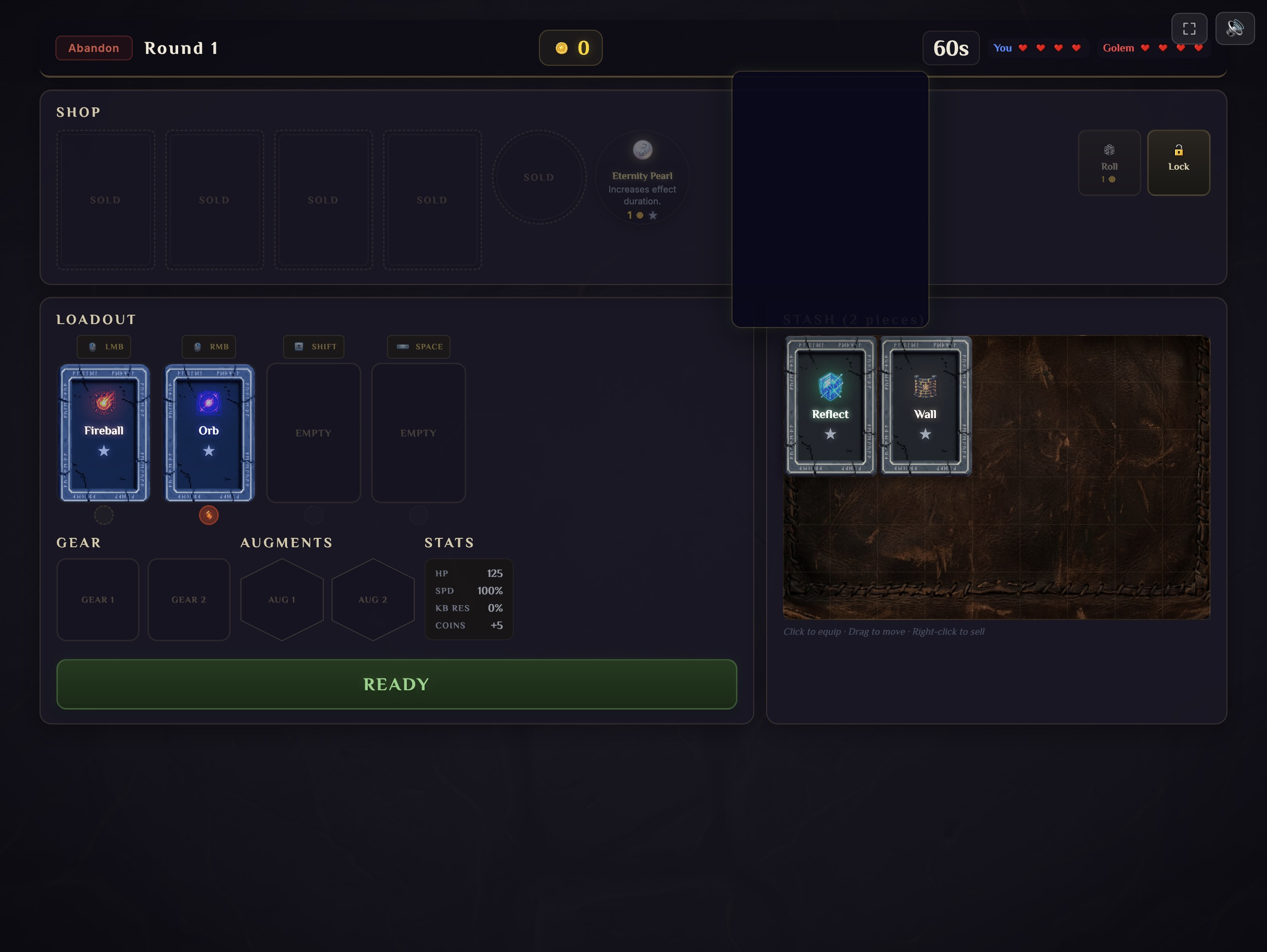 Magistones shop and loadout screen